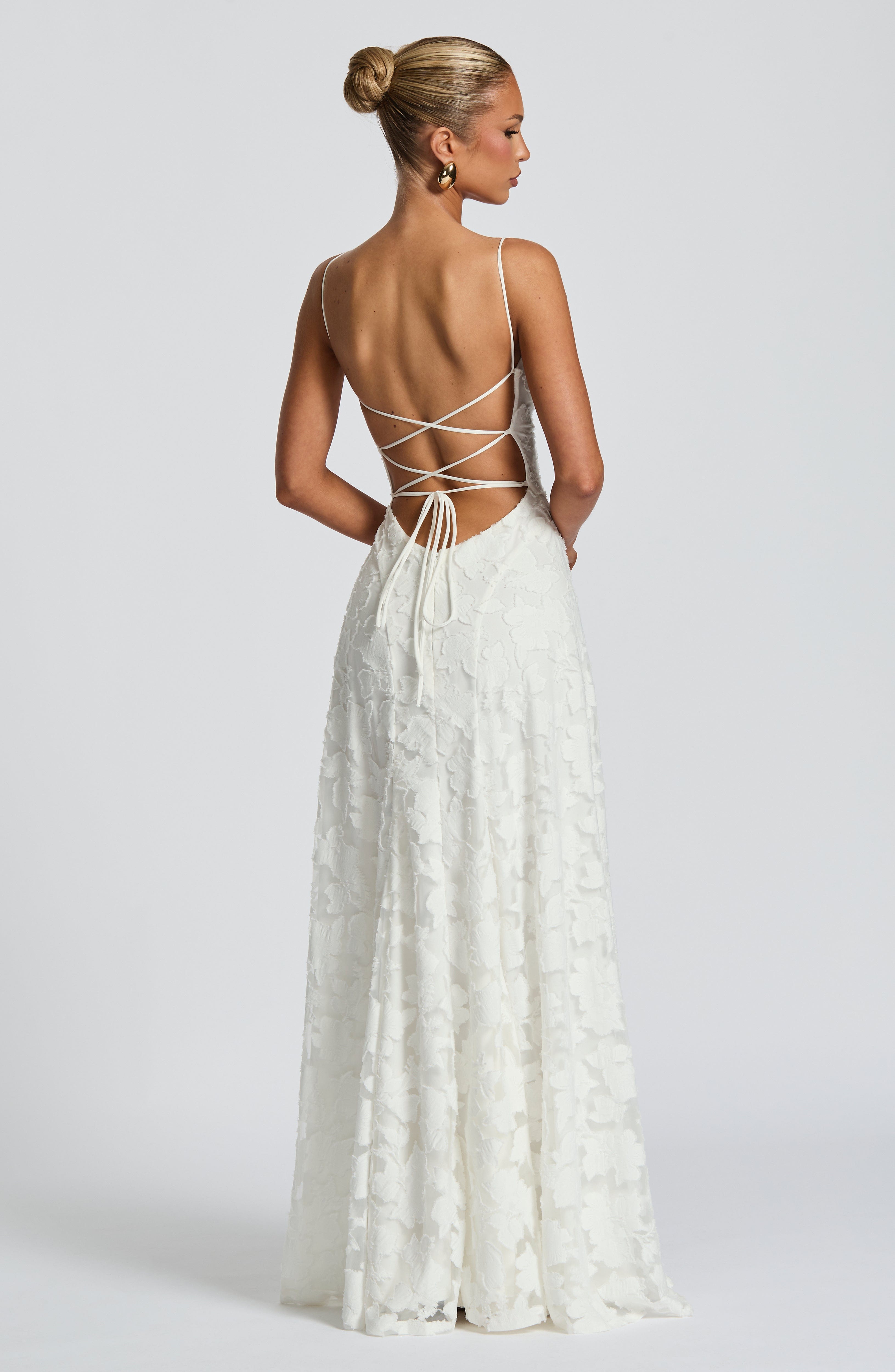 Frankie | Floral Cowl-Neck Lace-Back Maxi Dress