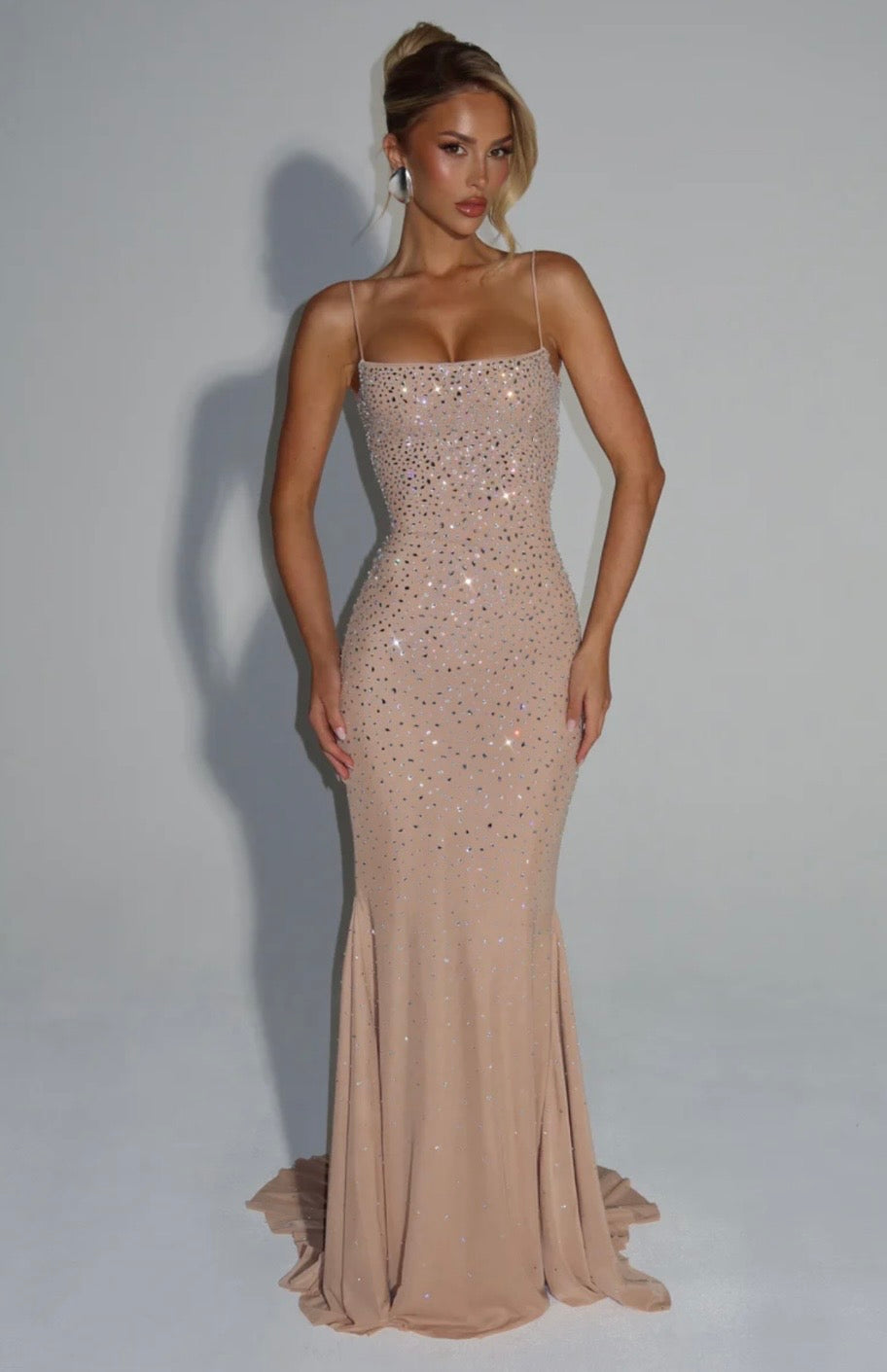Mireille | Rhinestone Embellished Flared Maxi Dress