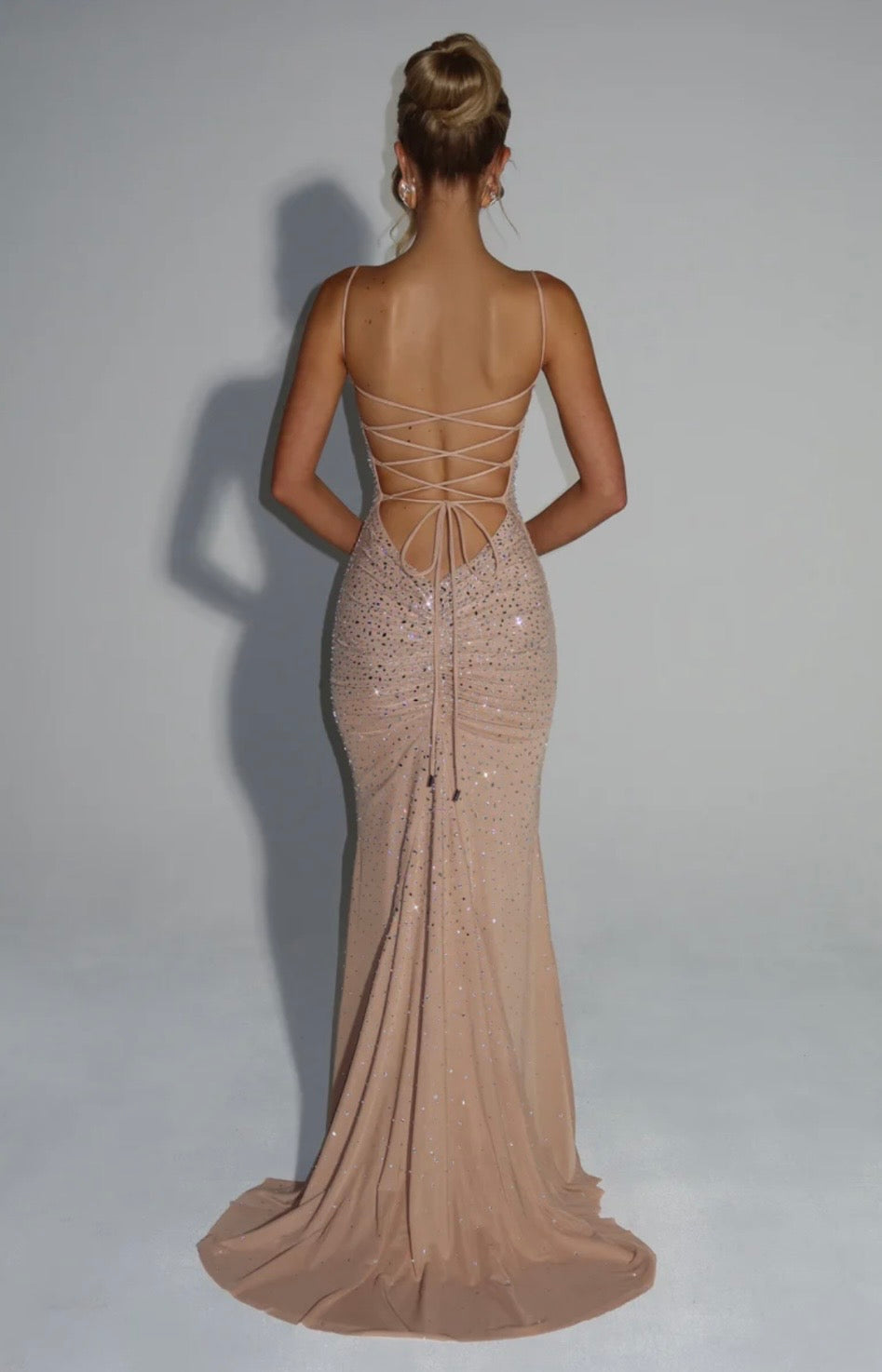 Mireille | Rhinestone Embellished Flared Maxi Dress
