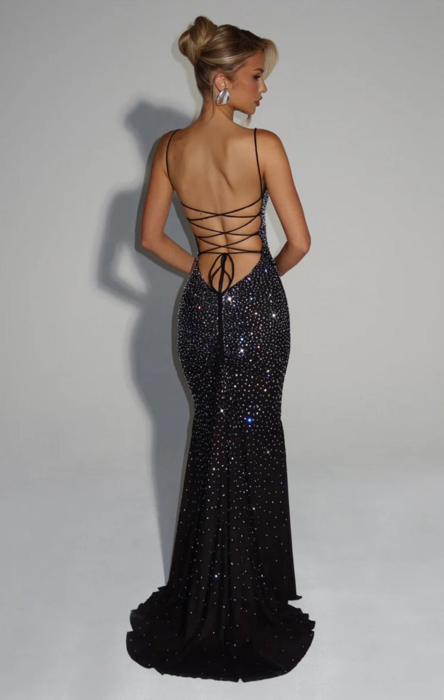 Mireille | Rhinestone Embellished Flared Maxi Dress