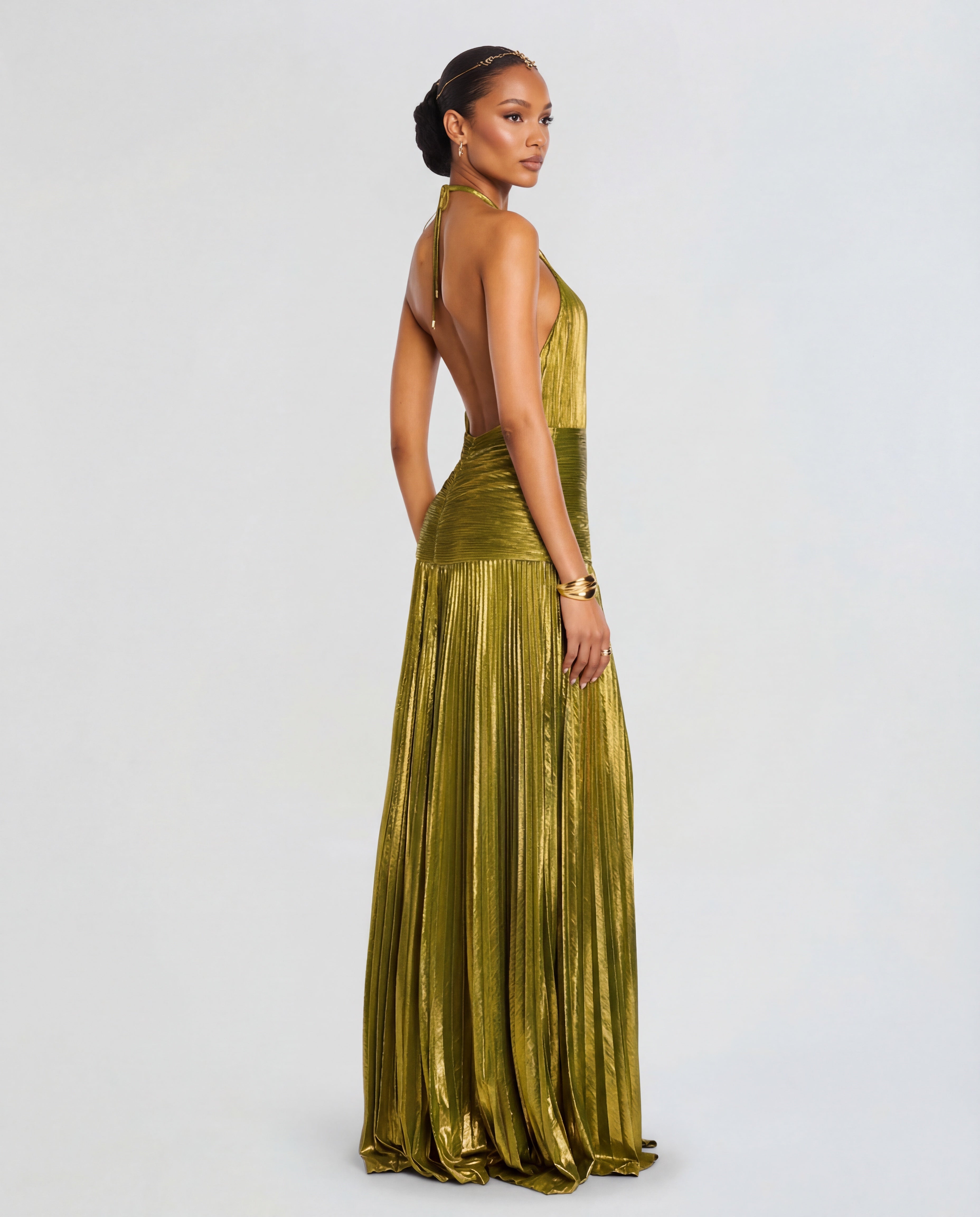 Wren | Halter Neck Pleated High Split Maxi Dress