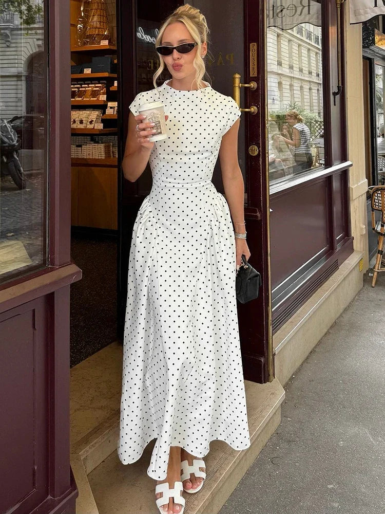 Margot | Polka Dot Cap Sleeve Maxi Dress