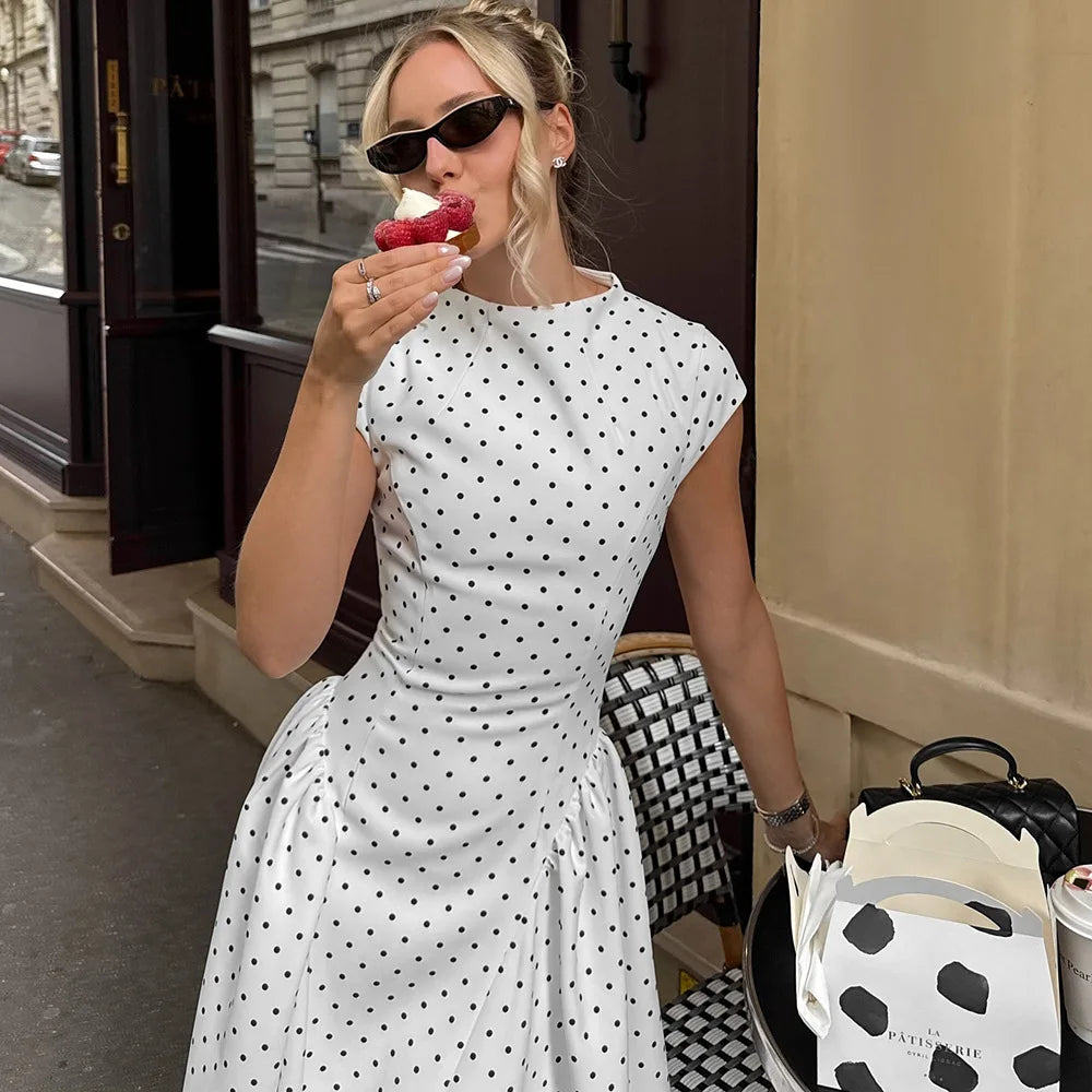 Margot | Polka Dot Cap Sleeve Maxi Dress