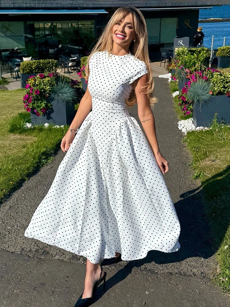 Margot | Polka Dot Cap Sleeve Maxi Dress