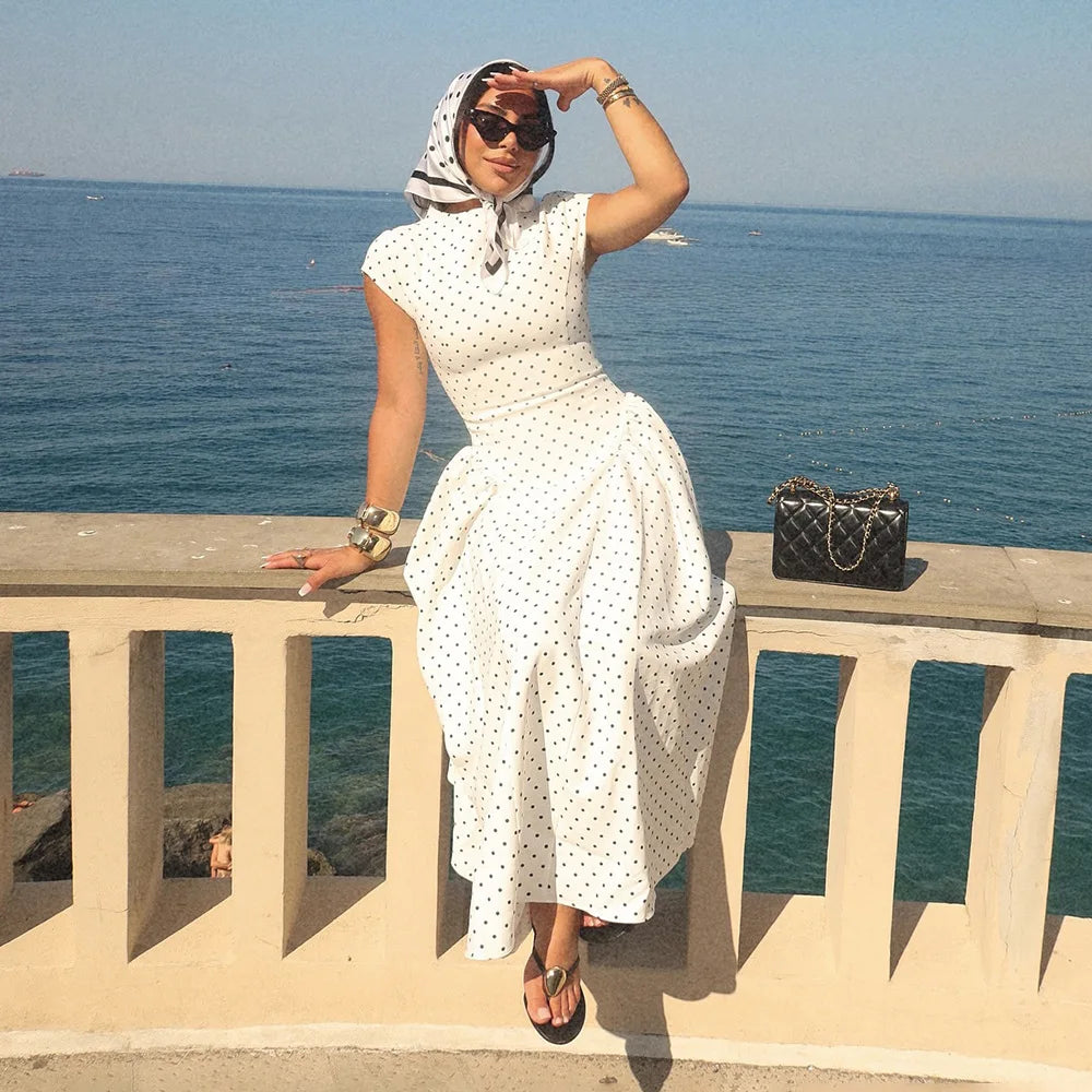 Margot | Polka Dot Cap Sleeve Maxi Dress
