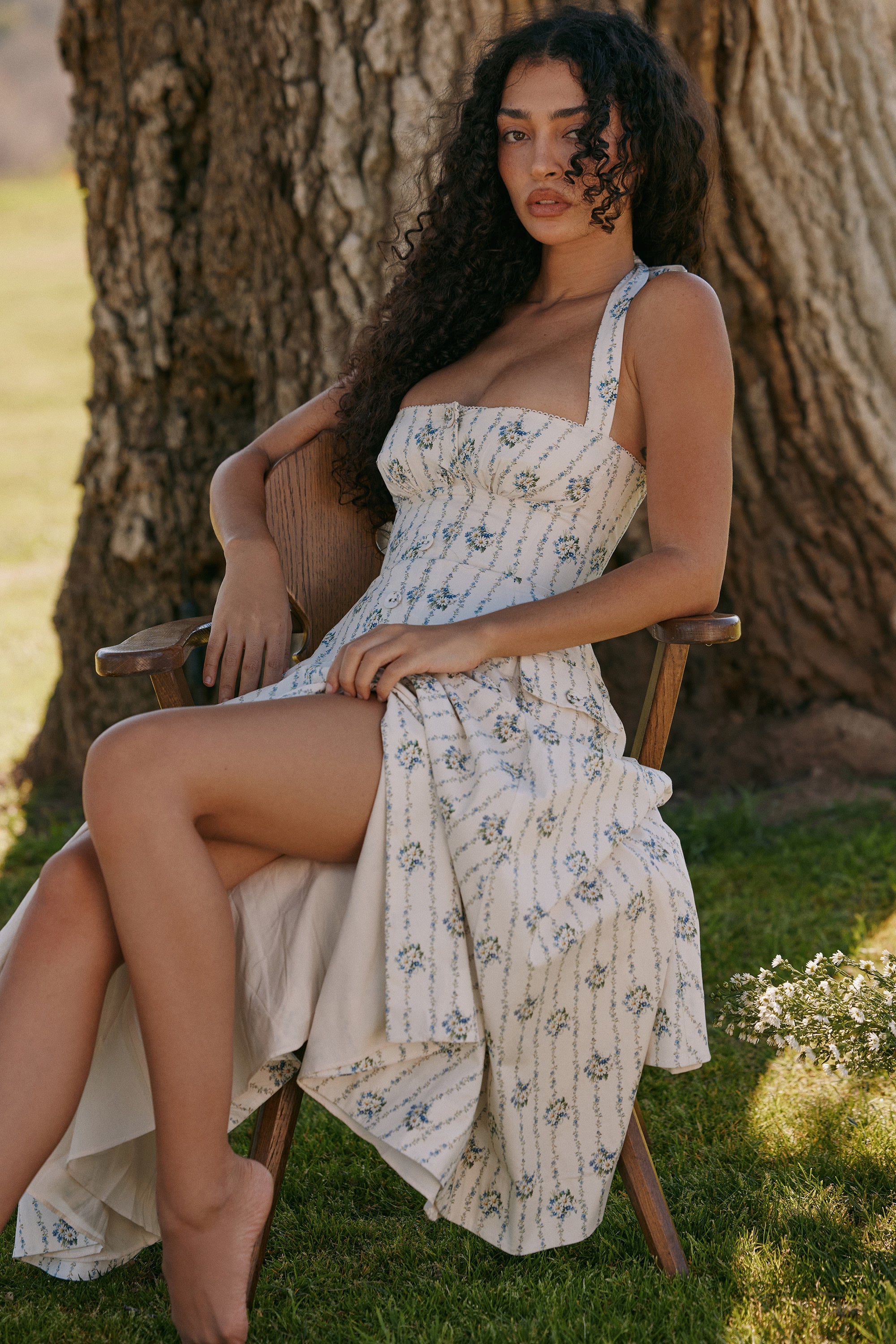 Kennedy | Floral Stripe Sweetheart Halter Midi Dress