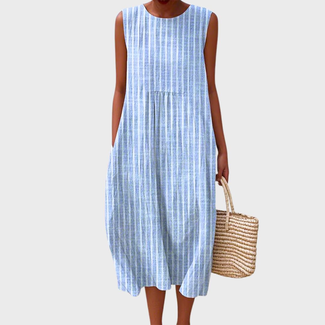 Helena | Printed Gathered Waist Sleeveless Midi Dress