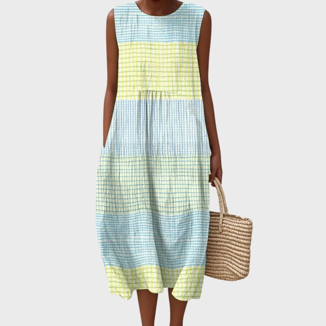 Helena | Printed Gathered Waist Sleeveless Midi Dress