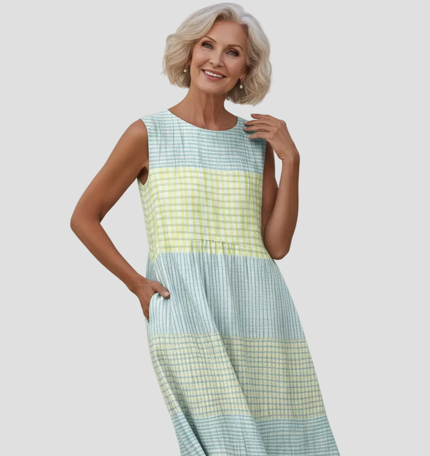 Helena | Printed Gathered Waist Sleeveless Midi Dress