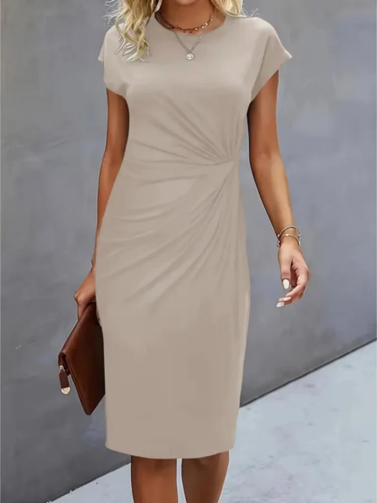 Mia | Waist Ruched Short Sleeve Midi Dress