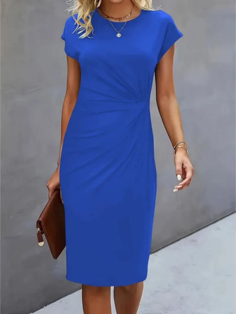 Mia | Waist Ruched Short Sleeve Midi Dress