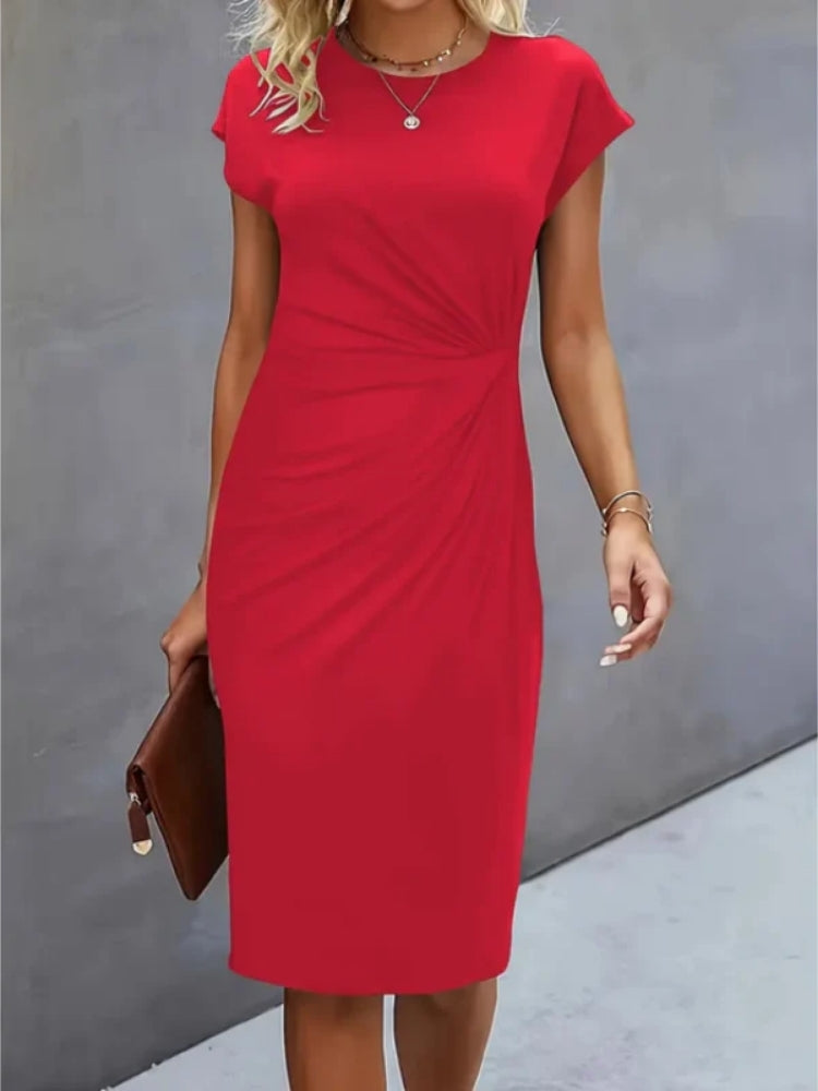 Mia | Waist Ruched Short Sleeve Midi Dress