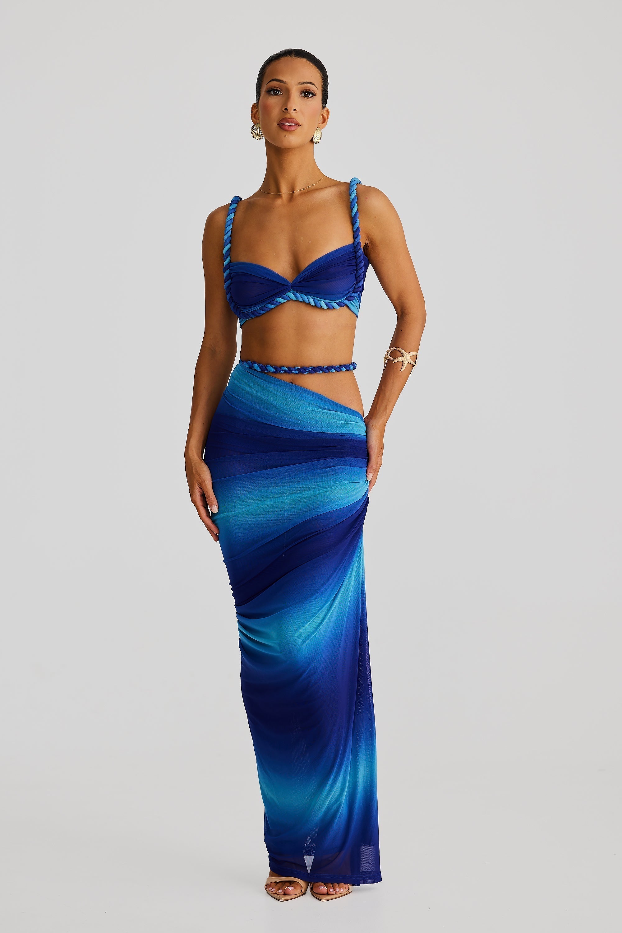 Tessa | Braided Strap Bustier & Ruched Maxi Skirt Set