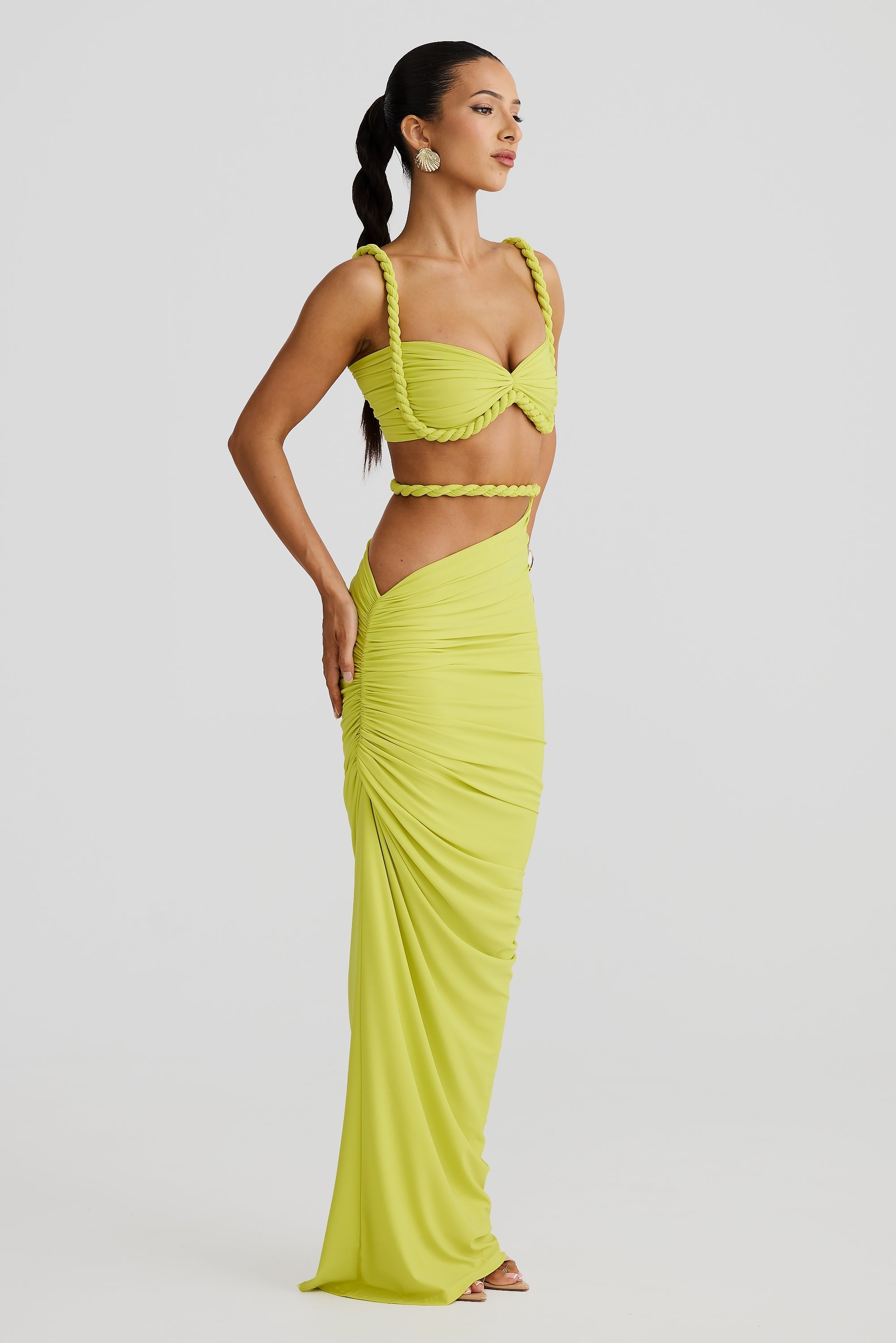Tessa | Braided Strap Bustier & Ruched Maxi Skirt Set