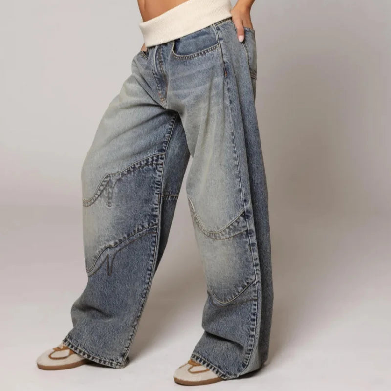 Aubrey | Wide-Leg Contrast Waistband Jeans