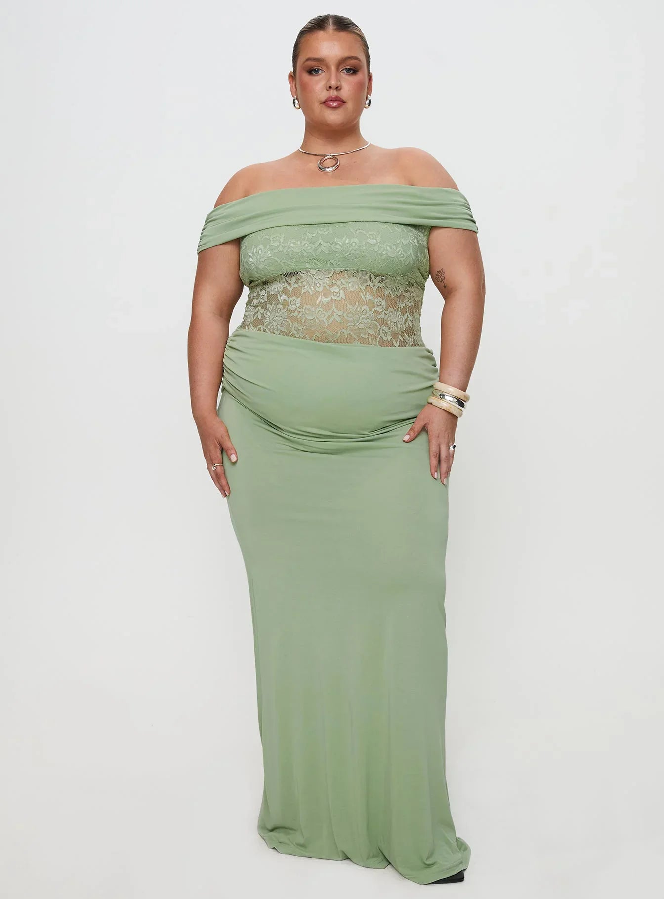 Gwendolen | Off-Shoulder Ruched Lace Maxi Dress