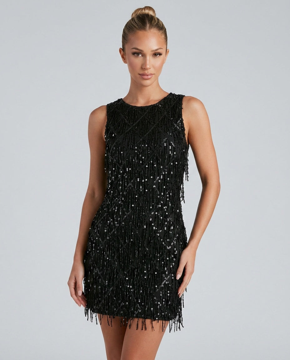 Ada | Sequin Fringe Tiered Mini Dress