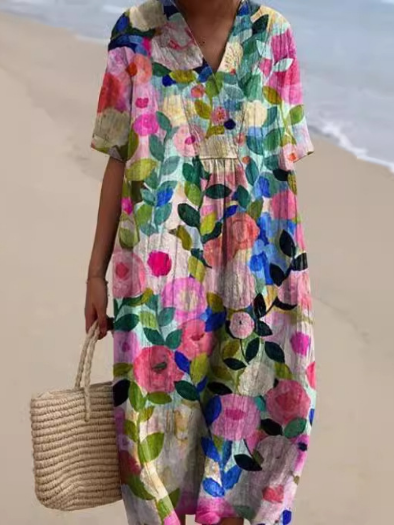 Isolde | Short Sleeve Floral Midi Dress