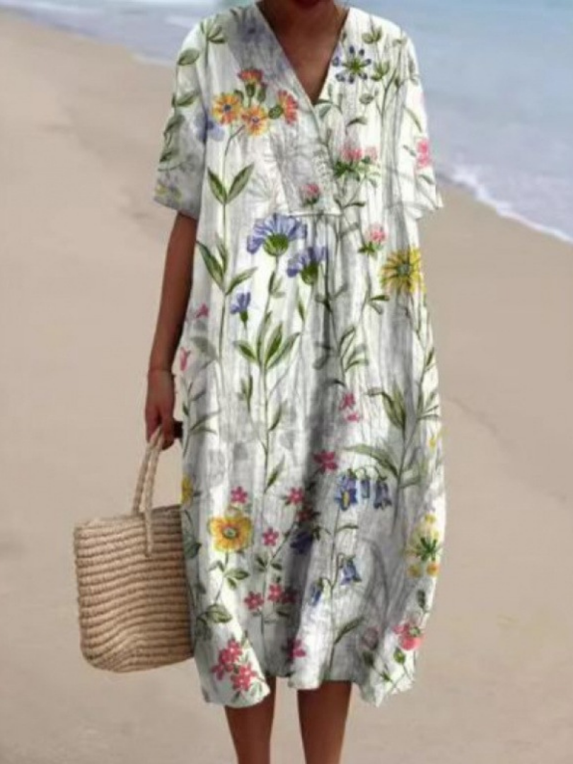 Isolde | Short Sleeve Floral Midi Dress