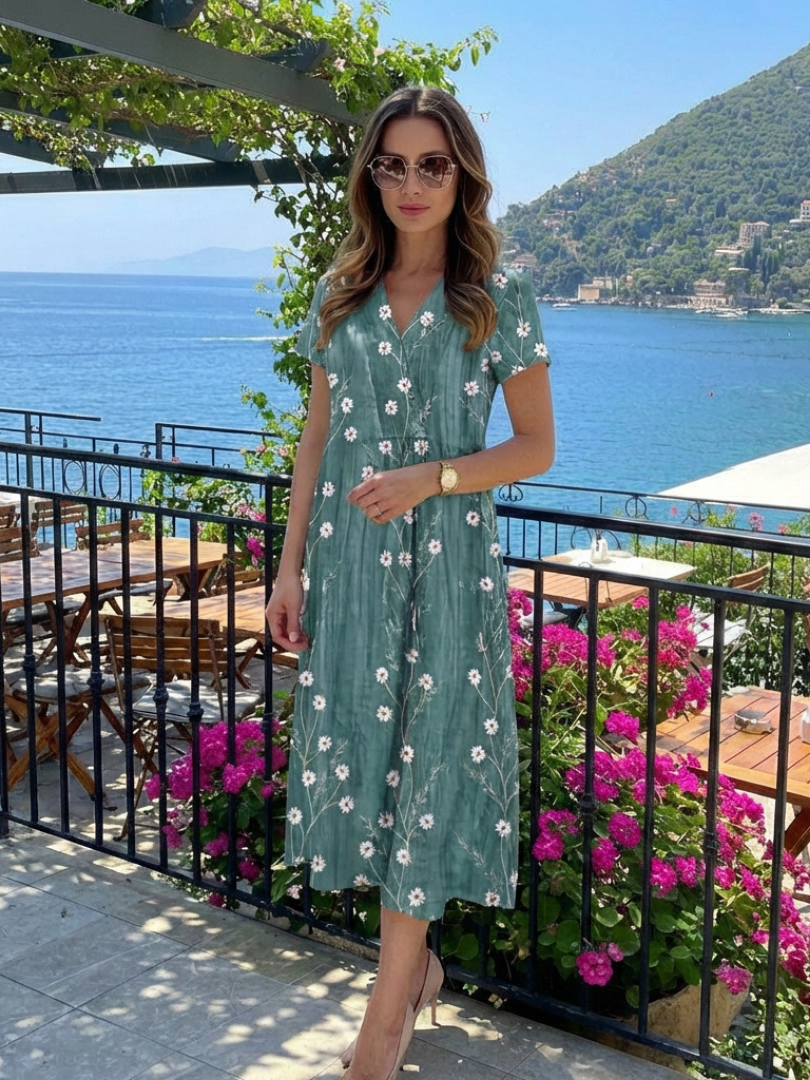 Isolde | Short Sleeve Floral Midi Dress