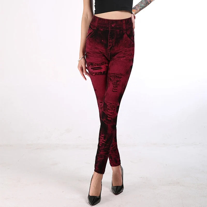 Leticia | High Waisted Denim-Look Stretch Leggings