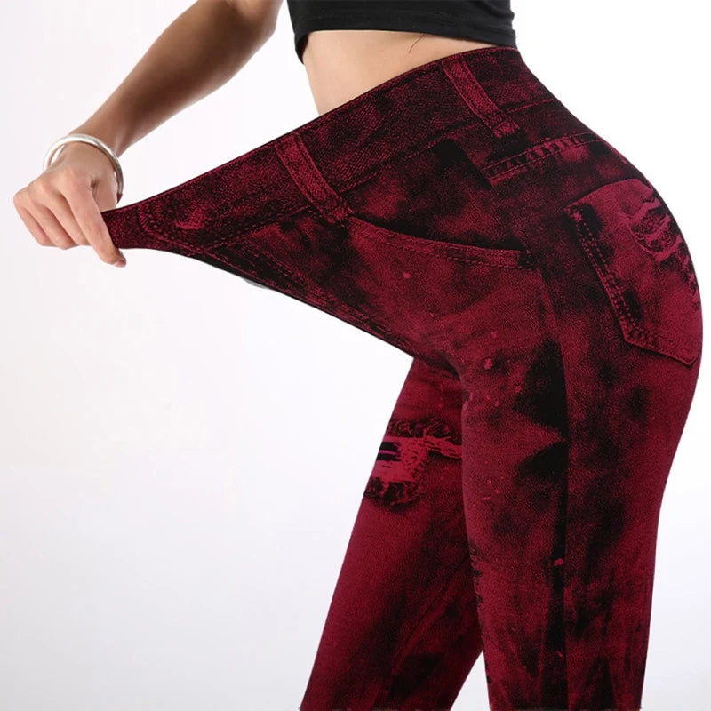 Leticia | High Waisted Denim-Look Stretch Leggings