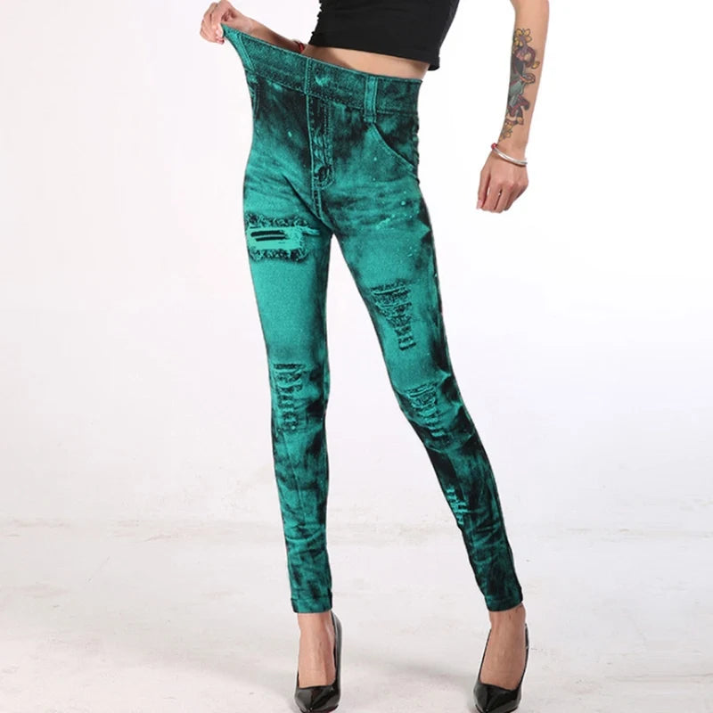 Leticia | High Waisted Denim-Look Stretch Leggings
