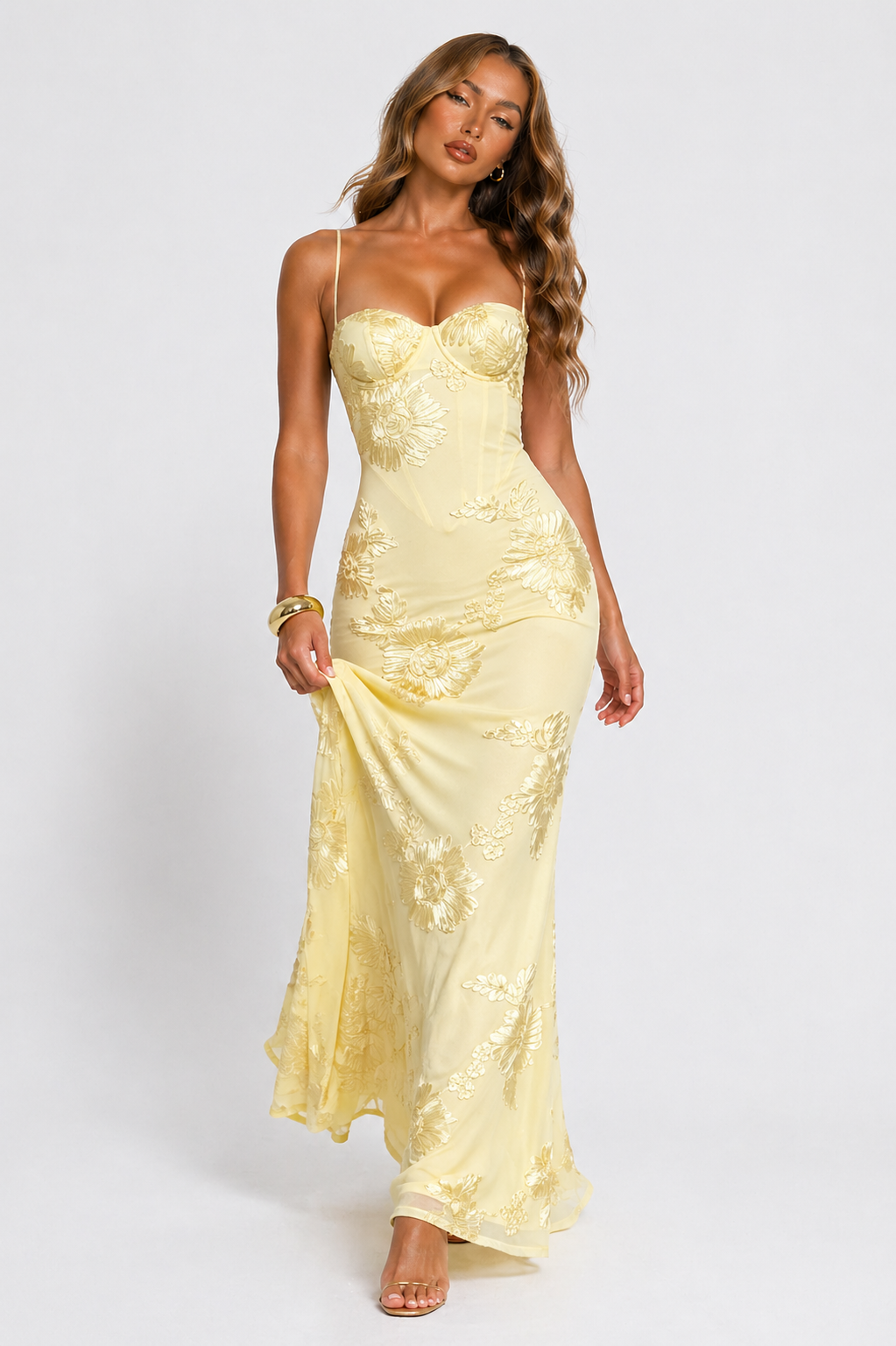 Adriana | Floral Jacquard Corset Maxi Dress