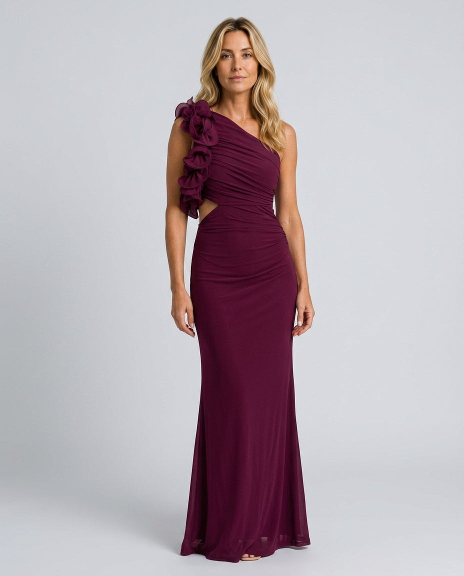 Peyton | One-Shoulder Cascading Ruffle Maxi Dress