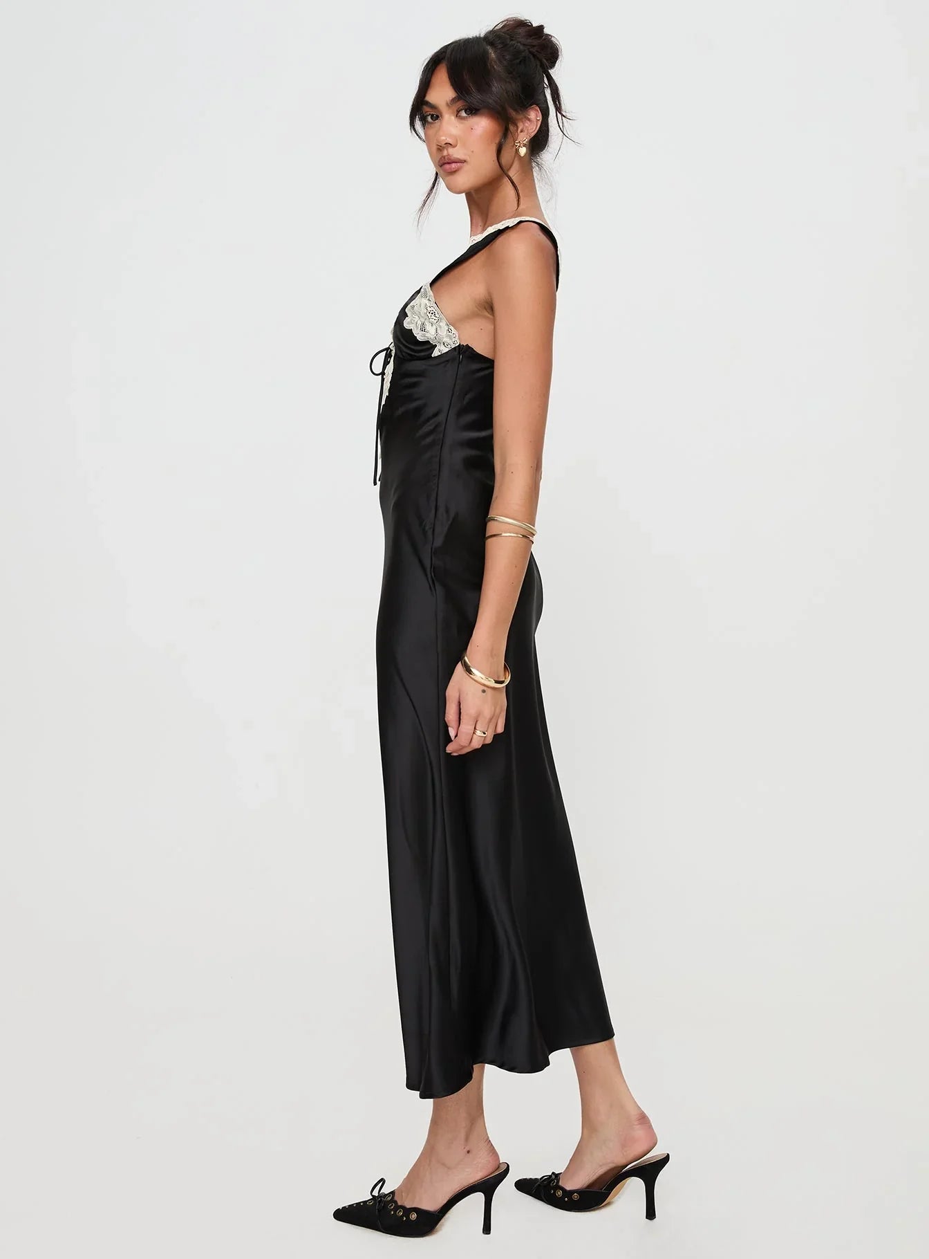 Paige | V-Neck Lace Black Tie Maxi Dress