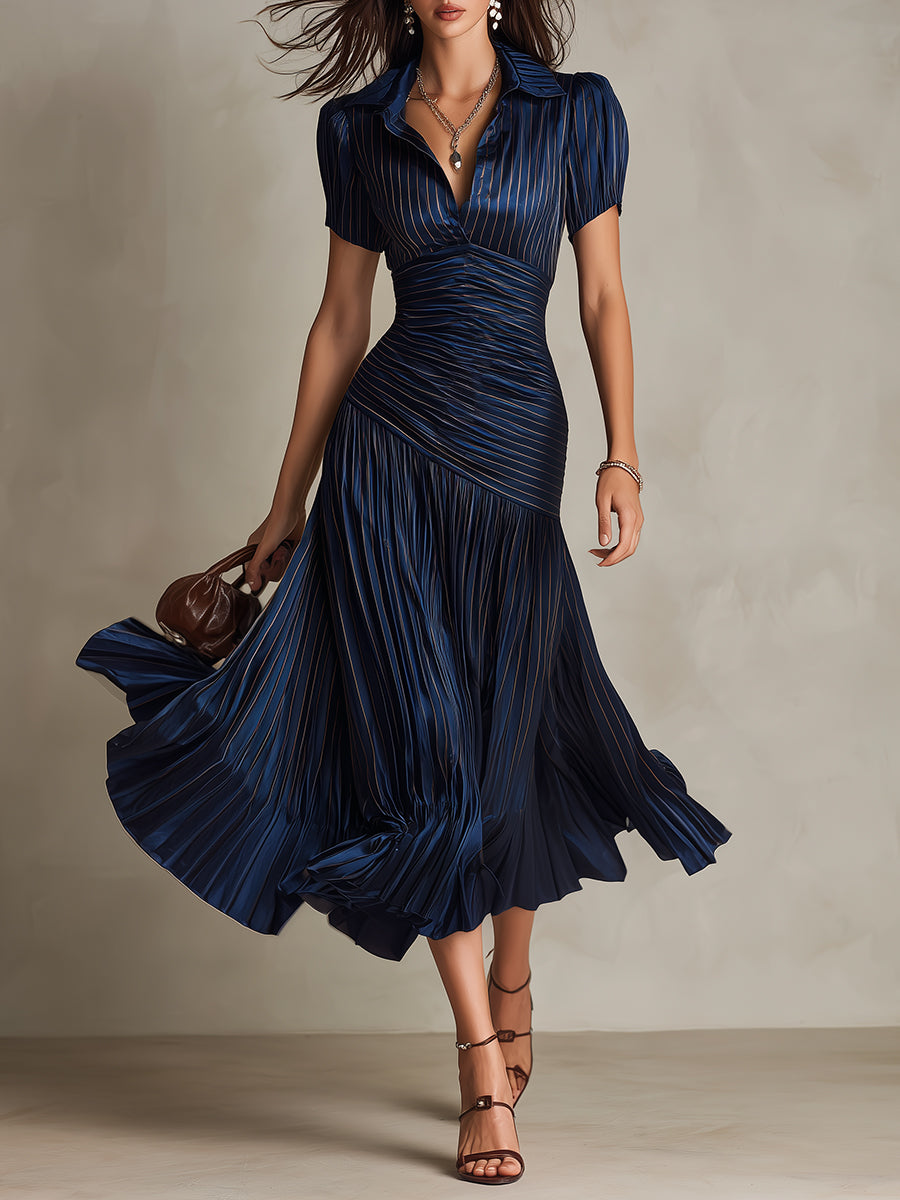 Ottavia | Retro Striped Satin-Look Midi Dress