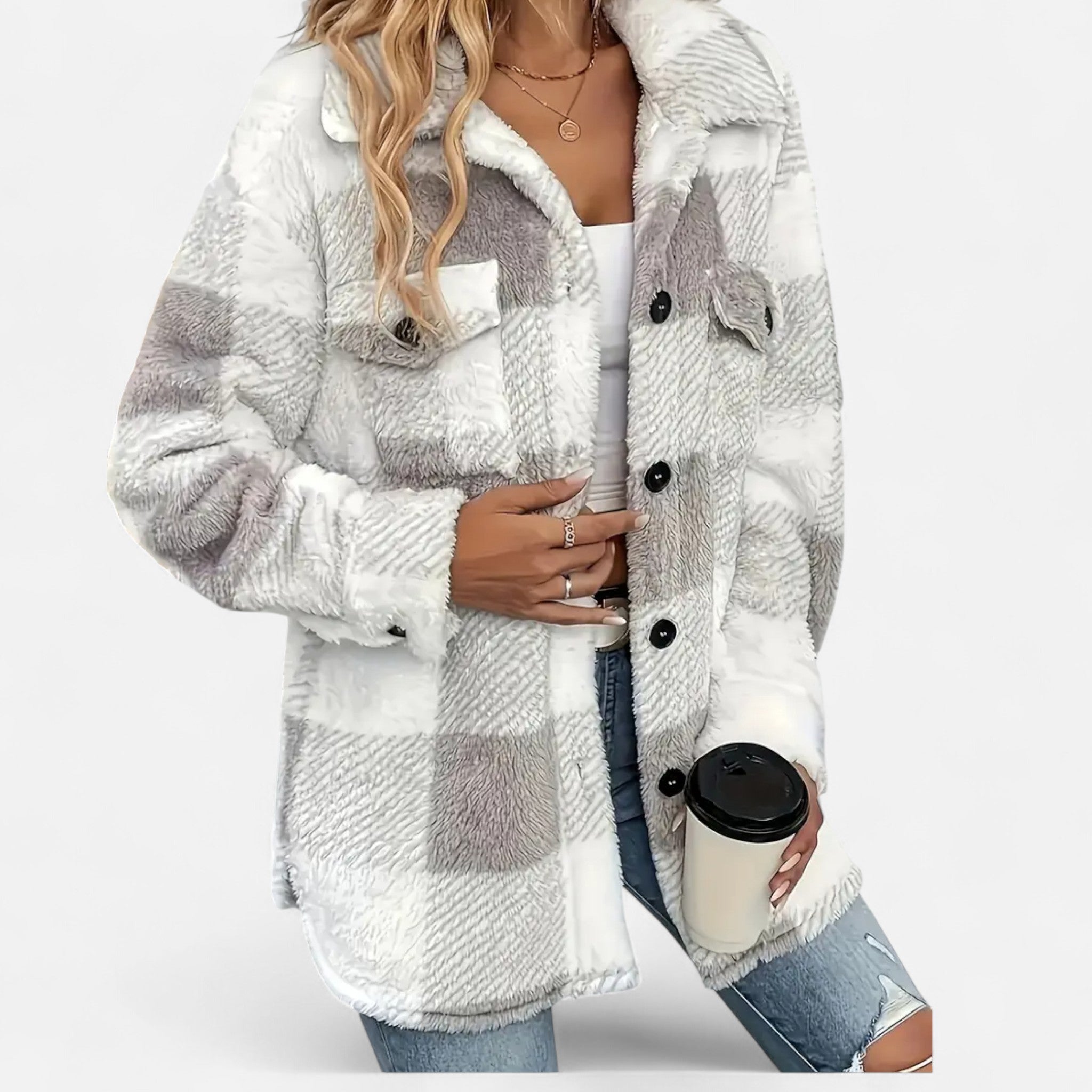 Piper | Check Print Button Front Sherpa Jacket
