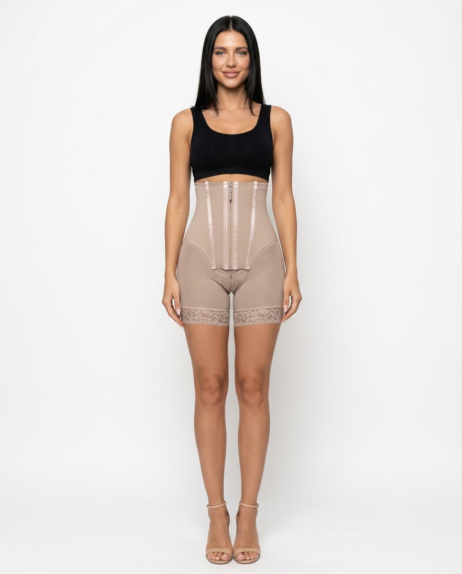 Priya | Front-Zip High-Waist Shaping Shorts