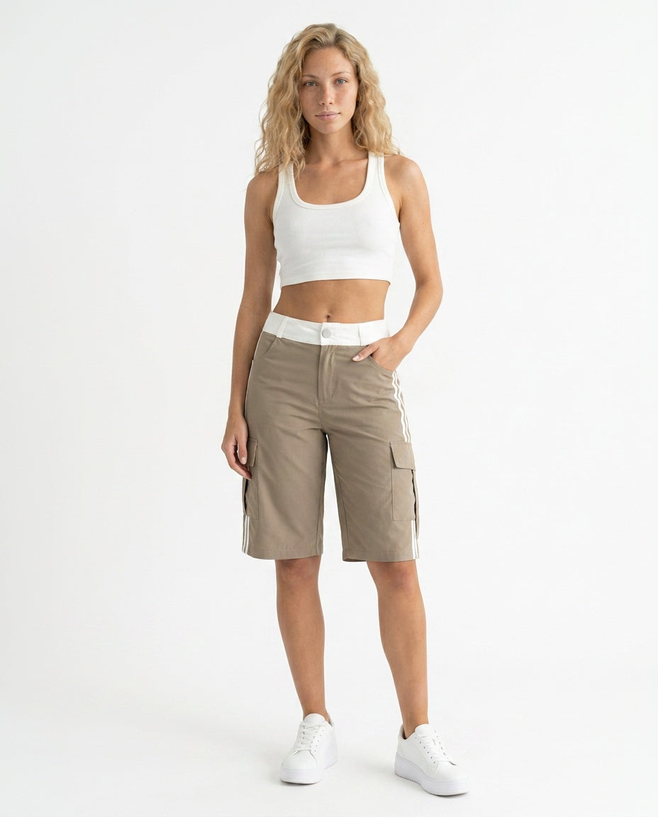 Antonella | Cargo Bermuda Shorts with Contrast Waistband
