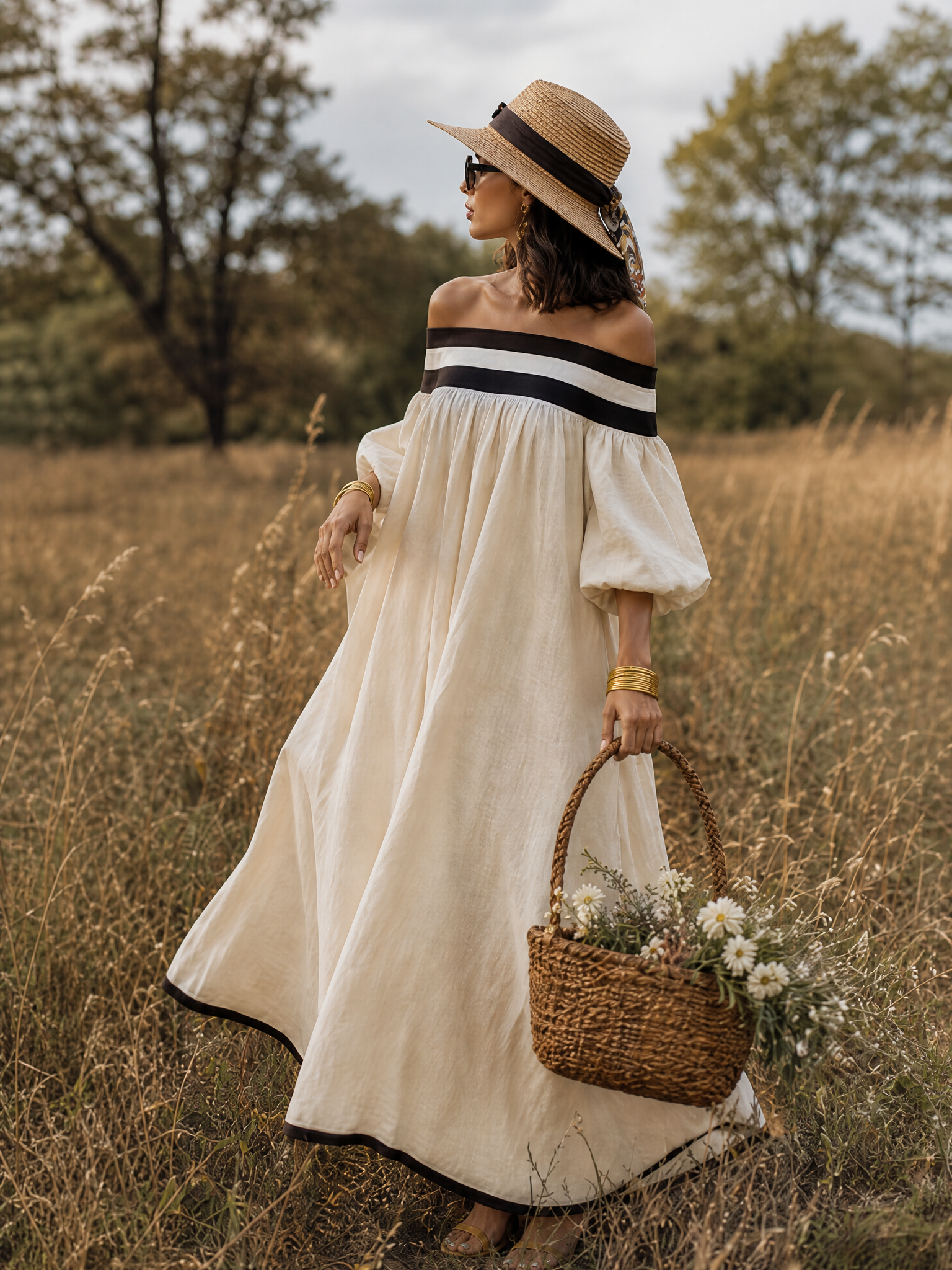 Solara | Loose Fit Colour Block Off-Shoulder Maxi Dress