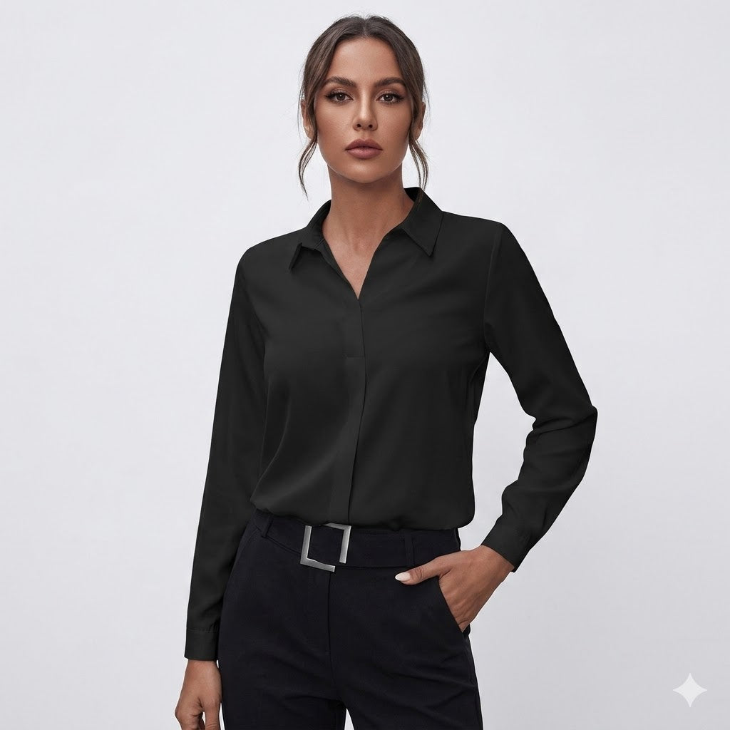 Emilia | Long Sleeve V-Neck Office Blouse