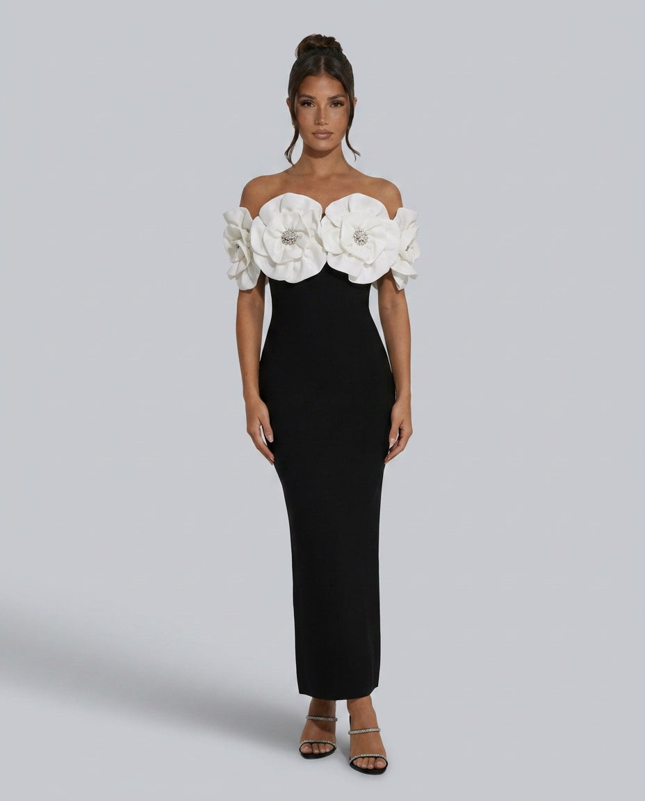 Adeline | Off-Shoulder Floral Bandage Midi Dress