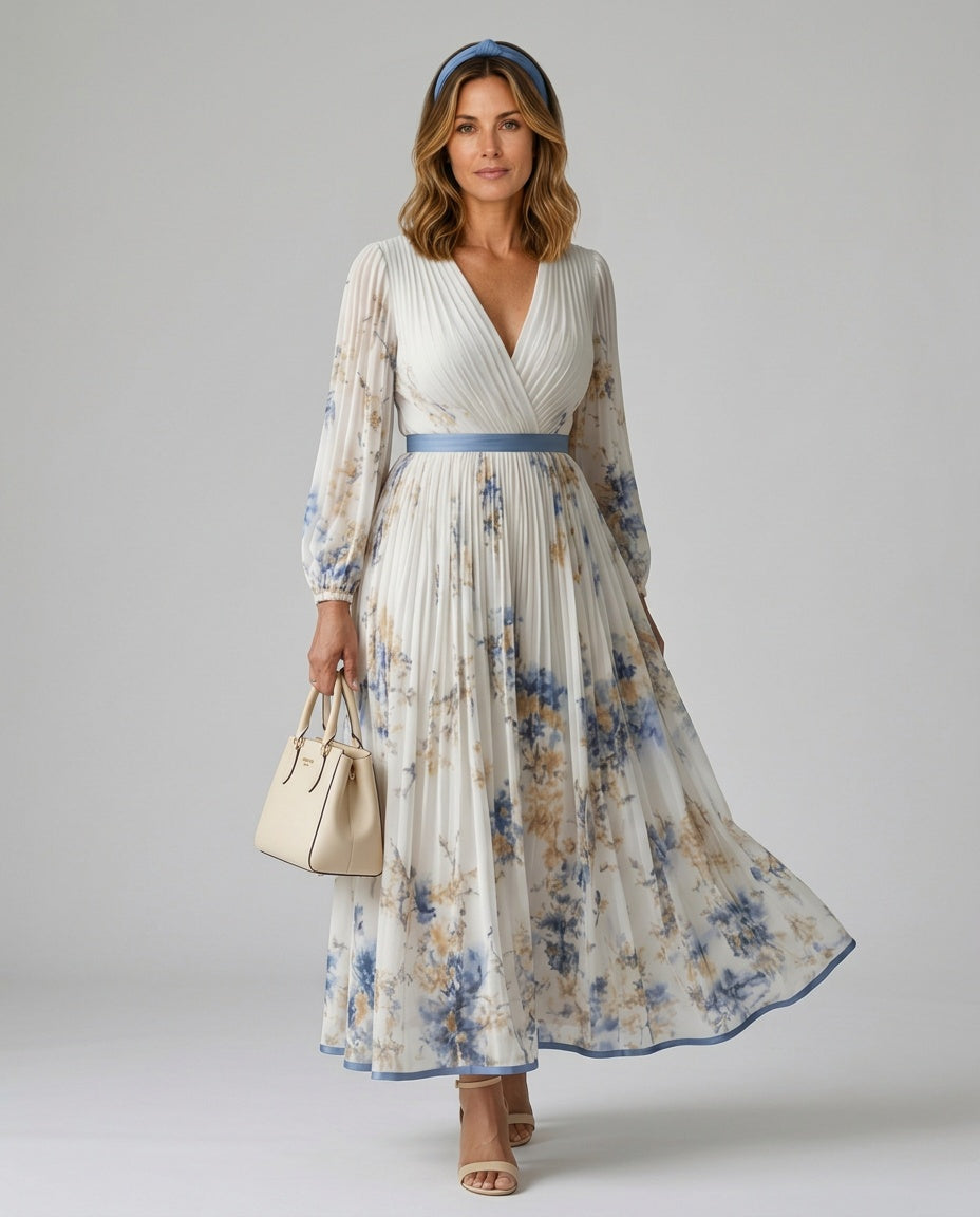 Saskia | Pleated Wrap Midi Dress