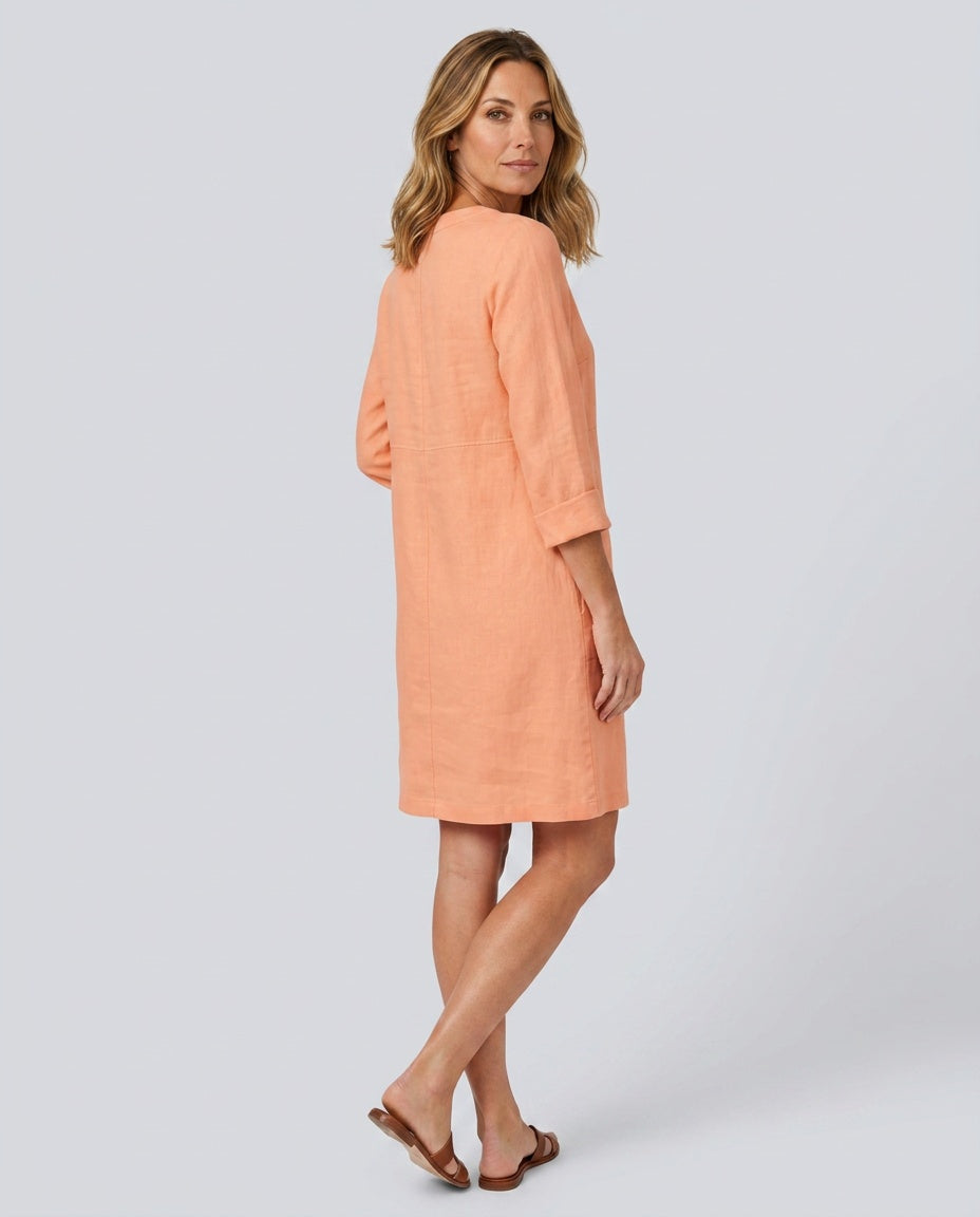 Thea | Button-Front Sleeved Knee-Length Midi Dress