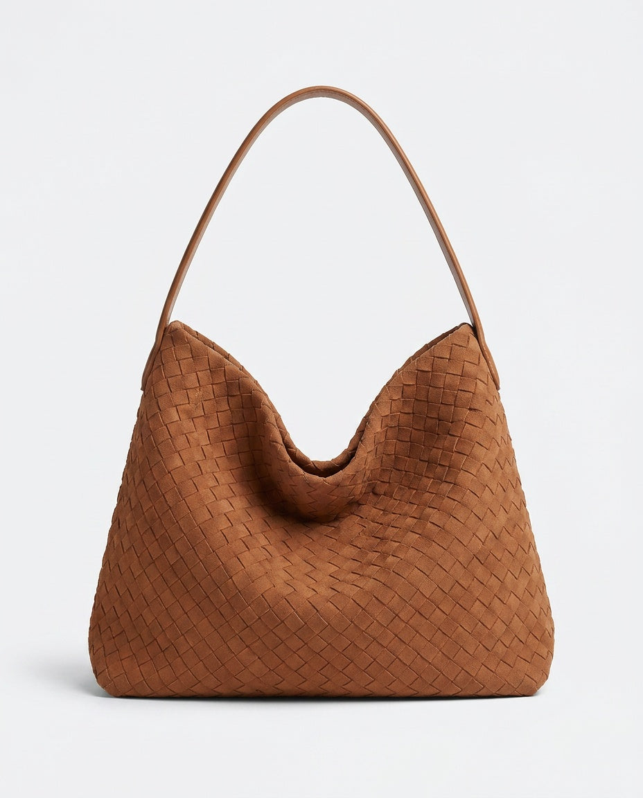 Structured Faux Suede Laptop Tote Bag