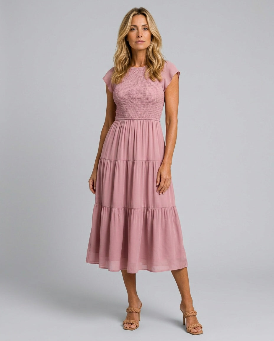 Camila | Flutter Sleeve Flowy A-Line Midi Dress