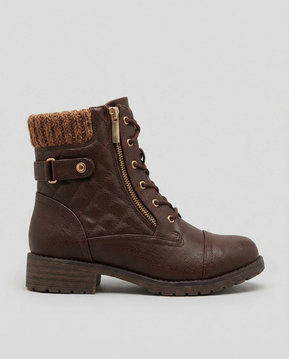 Ancona | Block Heel Leather-Look Ankle Boots