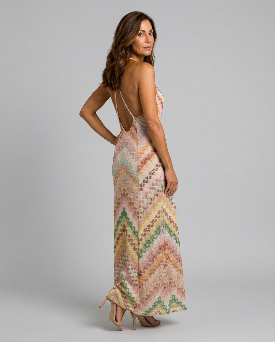 Daniela | Striped Knit Crisscross Back Maxi Dress