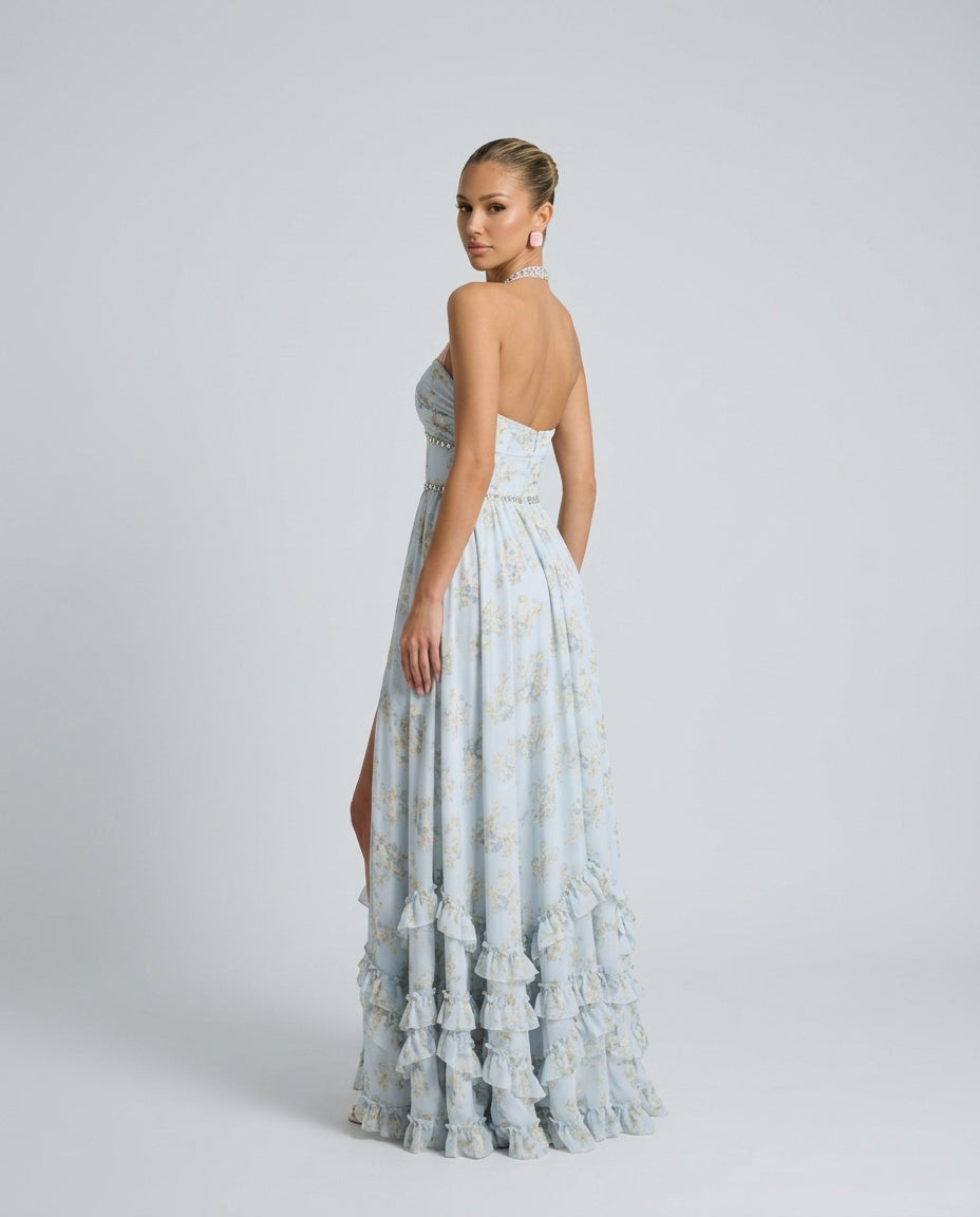 Rocio | Halter V-Neck Layered Floral Maxi Dress
