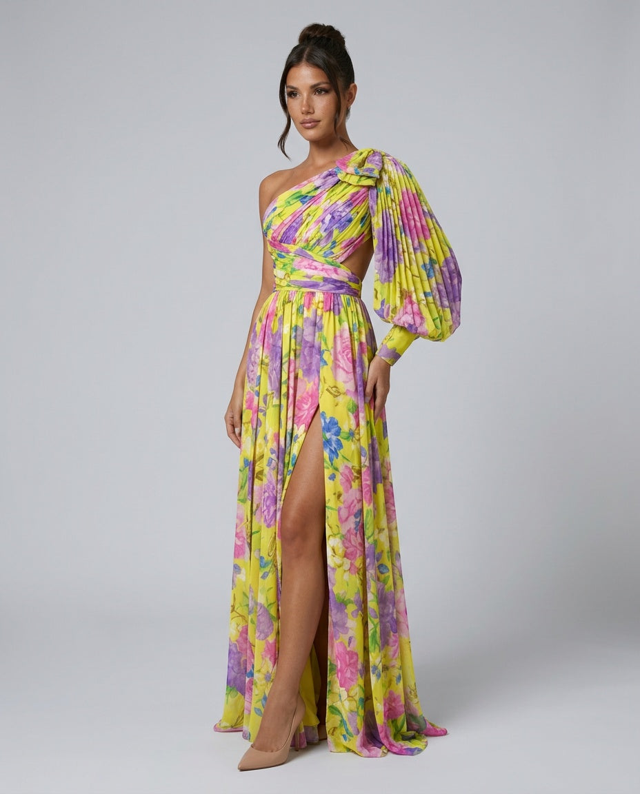 Nadia | One-Shoulder Floral Slit Maxi Dress