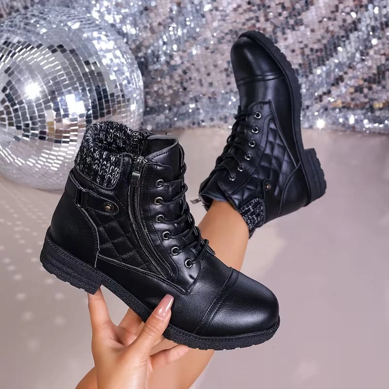 Ancona | Block Heel Leather-Look Ankle Boots