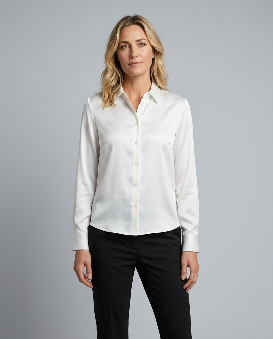 Willa | Long Sleeve Satin-Look Button-Up Top