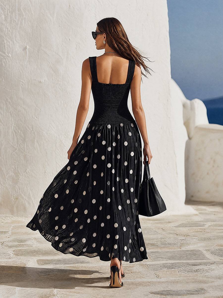 Daria | Polka Dot Sleeveless Maxi Dress