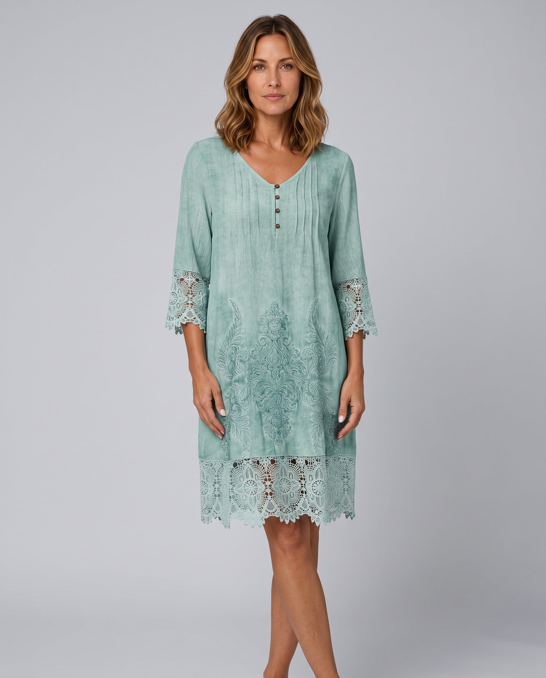 Juliette | V-Neck Embroidered Midi Dress
