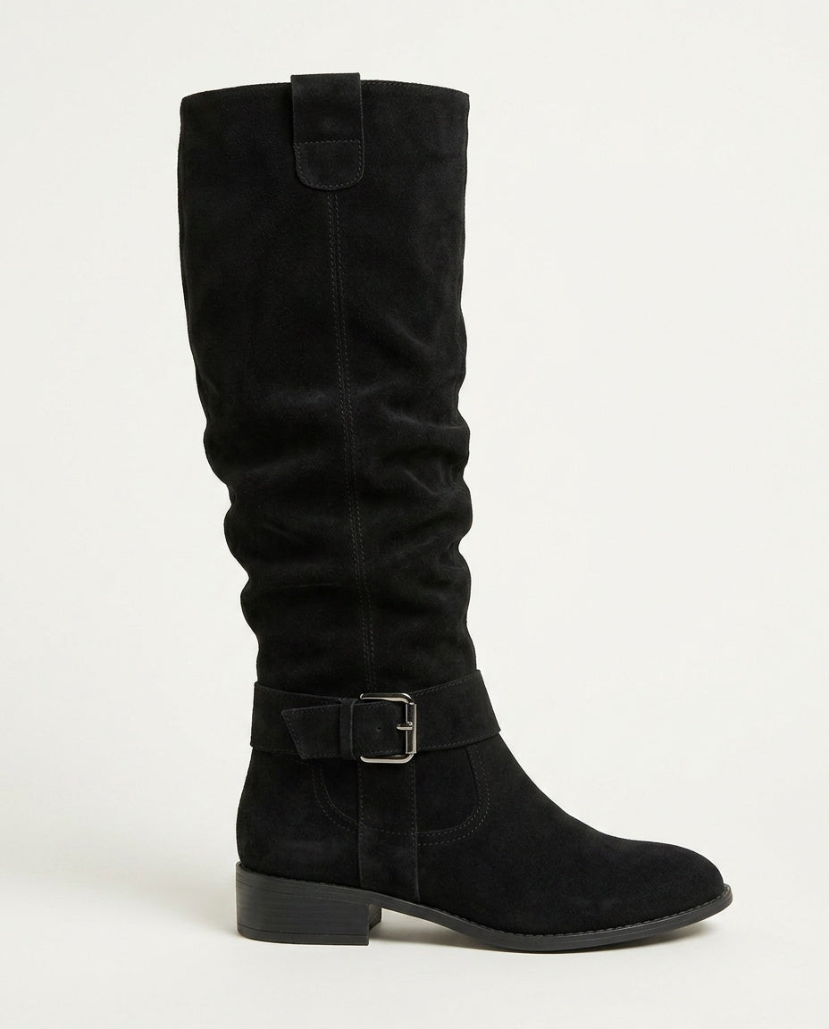Kova | Suede Knee-High Low Heel Boots